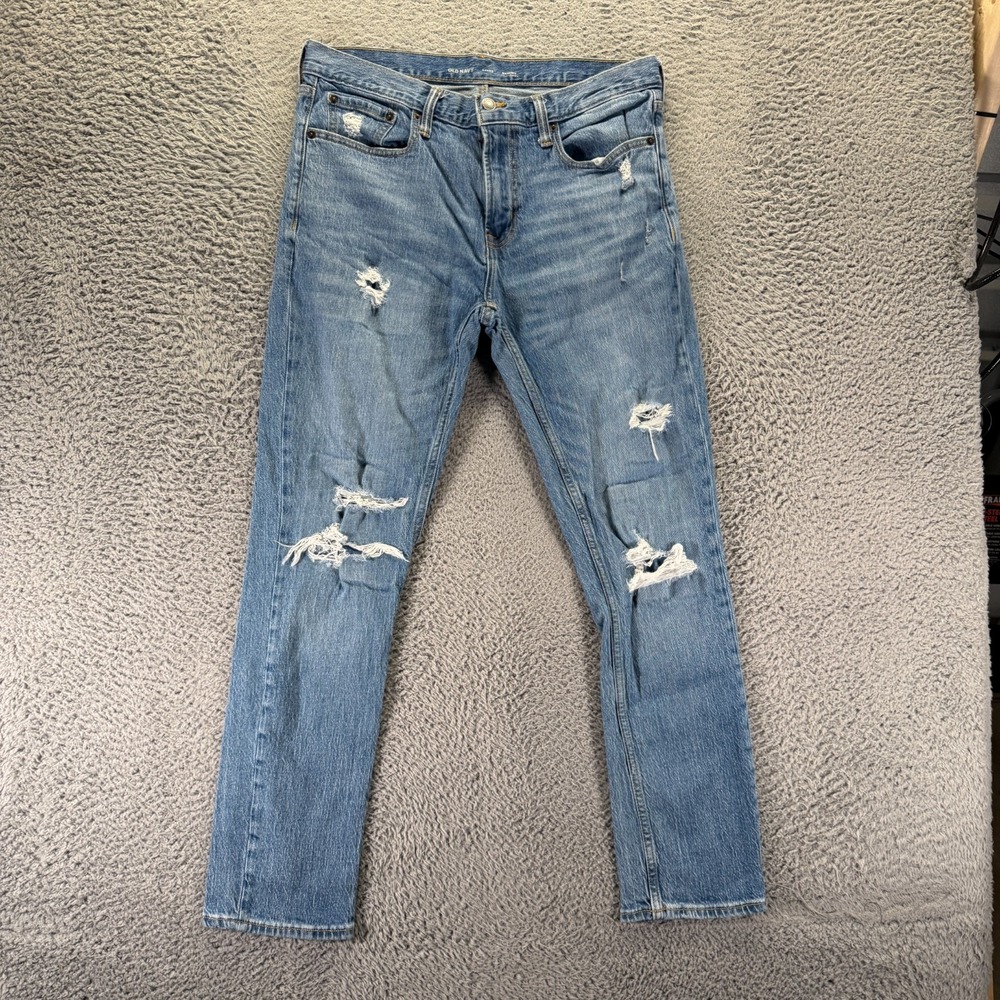 Old Navy Built-in Flex Jeans Men's 34x30 Blue Cotton Denim Skinny Ripped Stretch